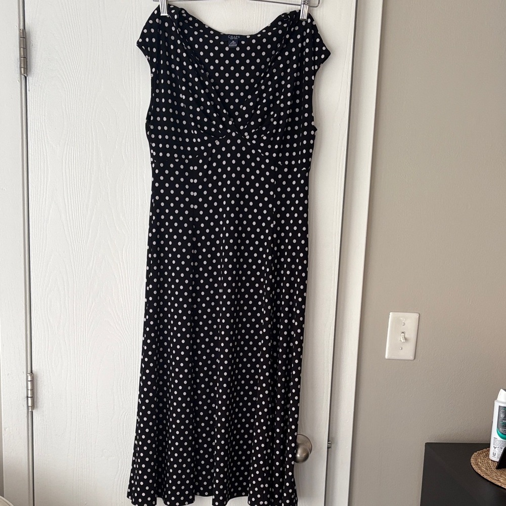 Chaps Black and White Polka Dot Midi Dress